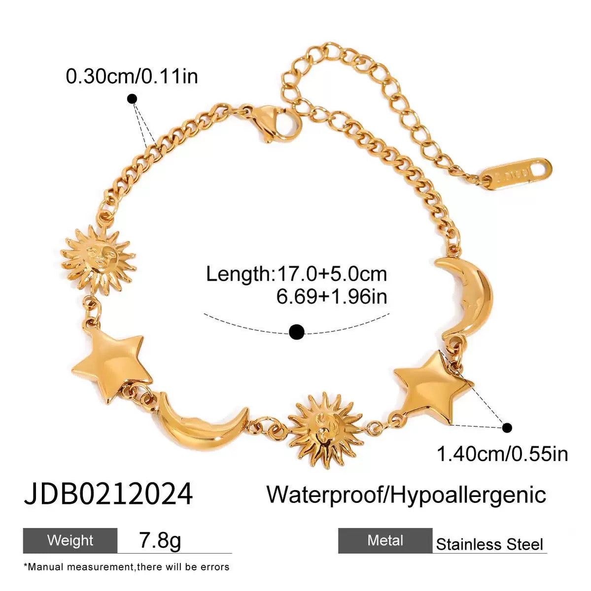 18K Gold Afternoon Tea Heart Chain Bracelet Stack