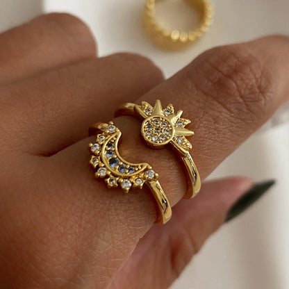 18K Gold Moon And Sun Best Friends Couple Ring