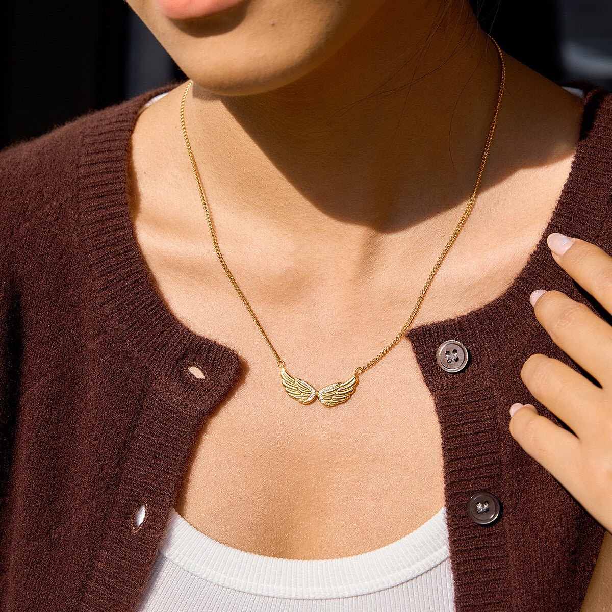 18K Gold Heaven Sent Angel Wing Pendant Star Dainty Chain Layered Necklace Set