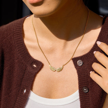 18K Gold Heaven Sent Angel Wing Pendant Star Dainty Chain Layered Necklace Set