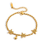 18K Gold Shimmering Dainty Flower Bow Bracelet Stack