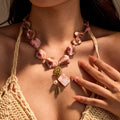 18K Gold Pink Seashell Chunky Statement Summer Necklace