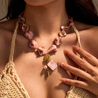 18K Gold Pink Seashell Chunky Statement Summer Necklace