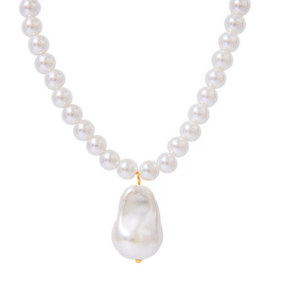 18K Gold Baroque Pearl Chain Statement Pendant Necklace