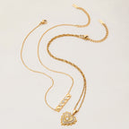 18K Gold Heart Signal Pendant Layered Necklace Set