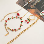 18K Gold Waterproof Red Cherry Trendy Hand Jewelry Chain Bracelet
