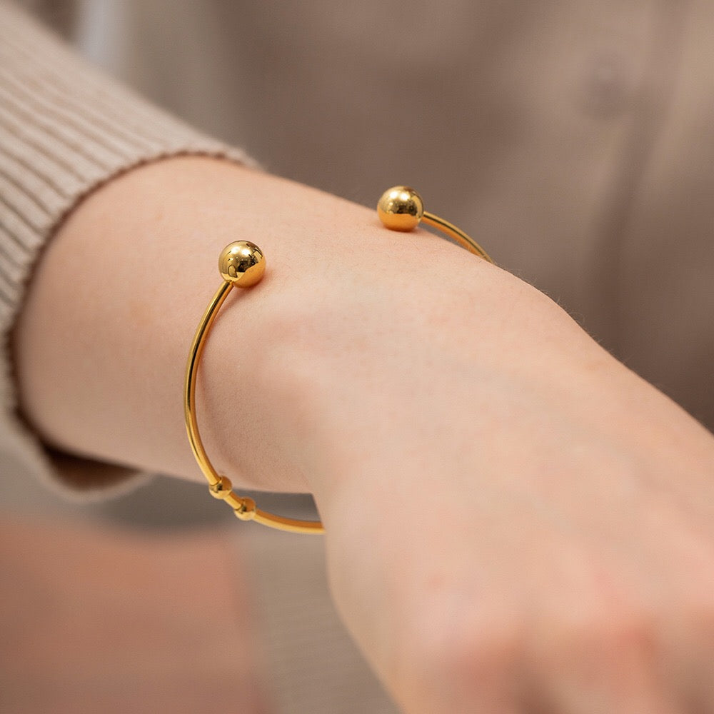 18K Gold Floating Beades Stacking Cuff Bangle Bracelet