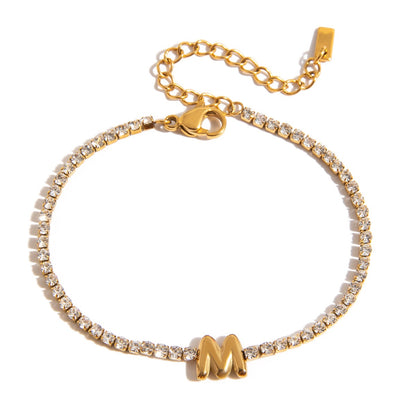 18K Gold Glam Bubble Letter Initial Tennis Bracelet