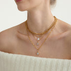 18K Gold Minimal Glow CZ Pendant Paperclip Beaded Chain Layered Necklace Set