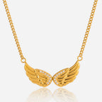 18K Gold Heaven Sent Angel Wing Pendant Star Dainty Chain Layered Necklace Set