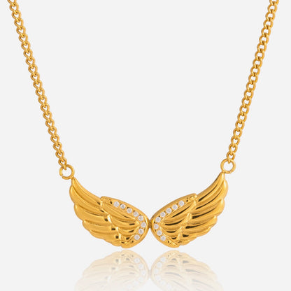 18K Gold Heaven Sent Angel Wing Pendant Star Dainty Chain Layered Necklace Set