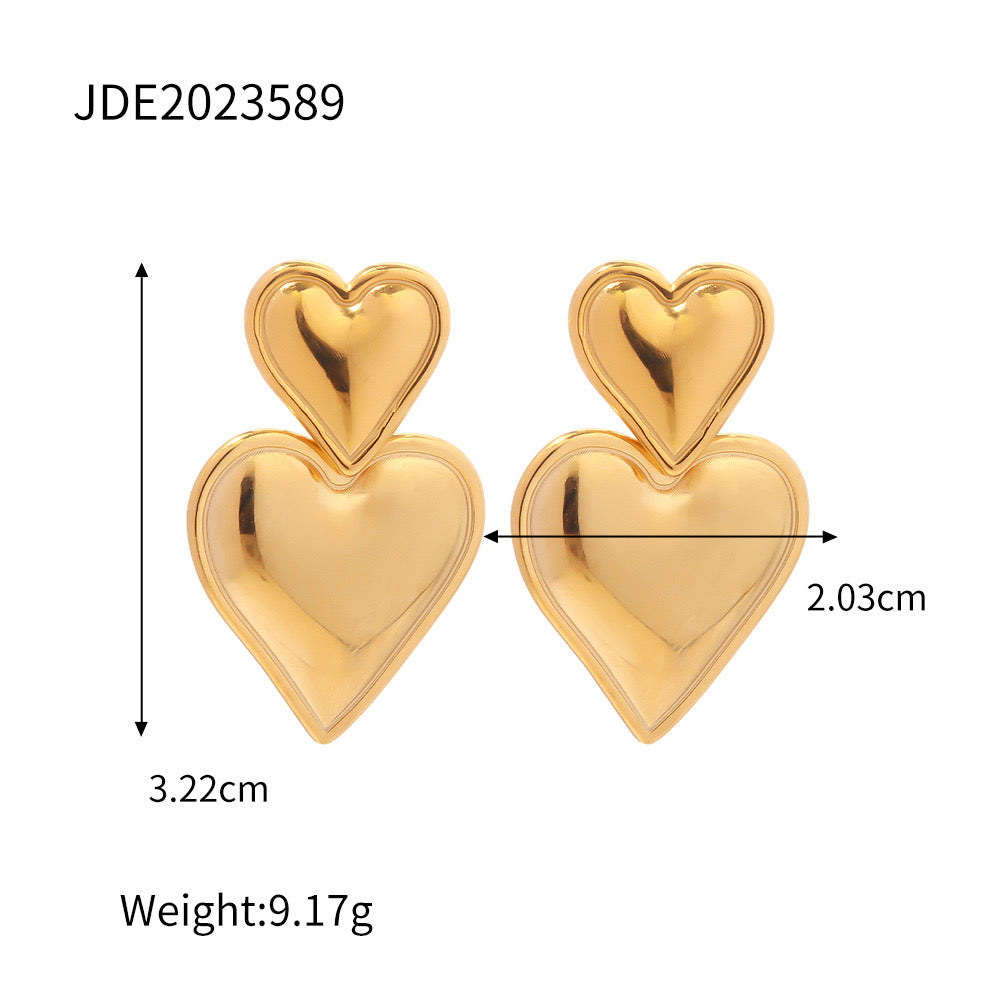 18K Gold Gilded Heart Drop Dangle Earrings