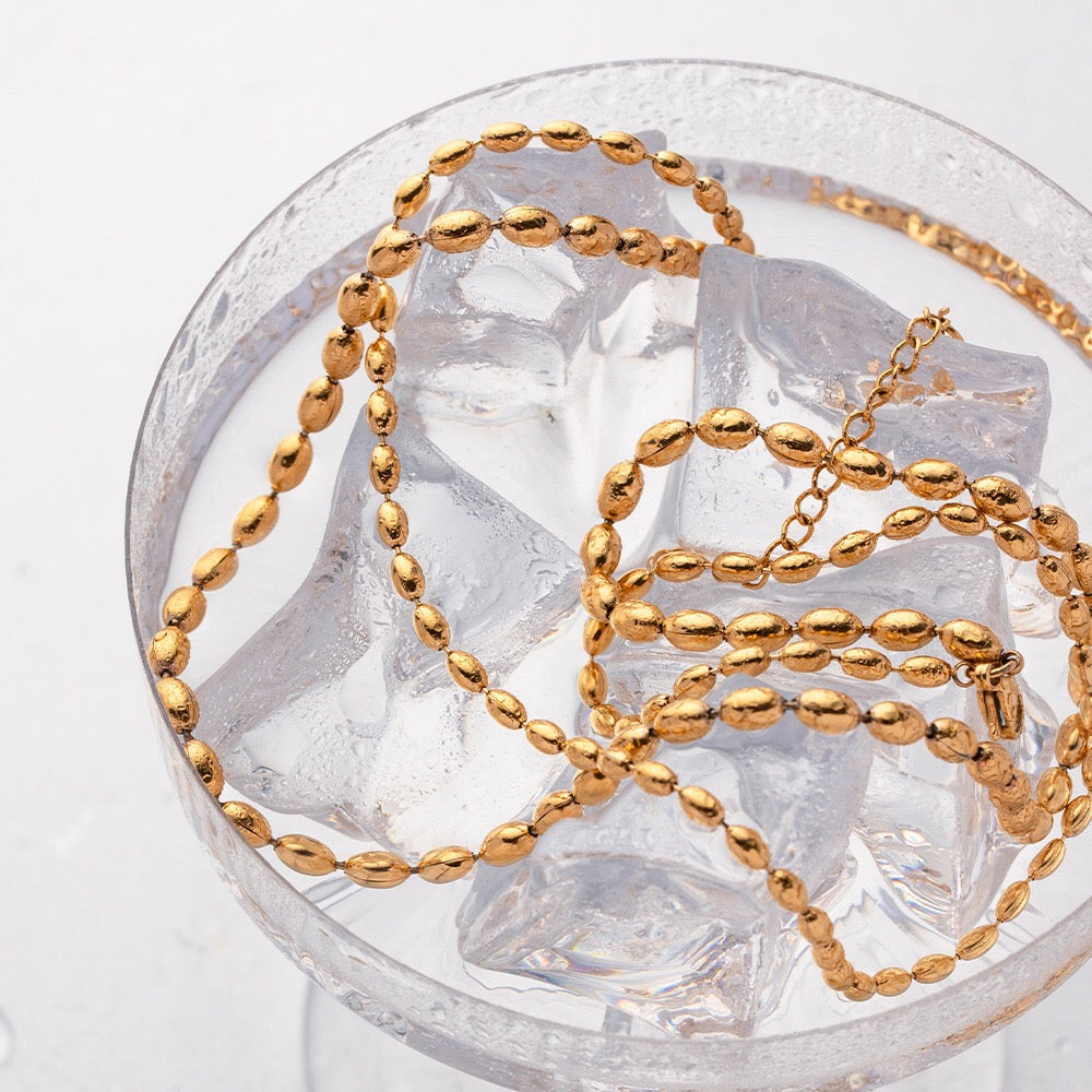 18K Gold Beaded Chain Layered Necklace