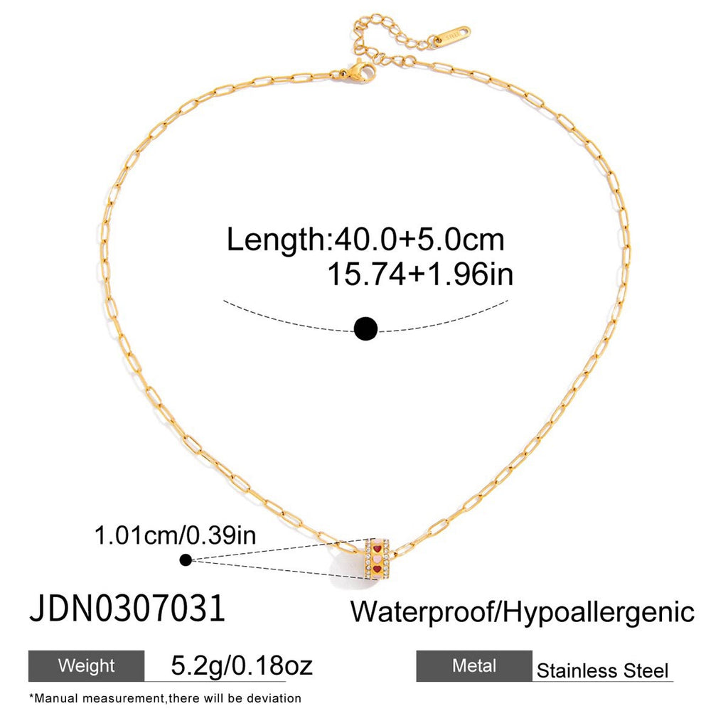 18K Gold Pink Heart Mama Bling Ring Dainty Pendant Necklace