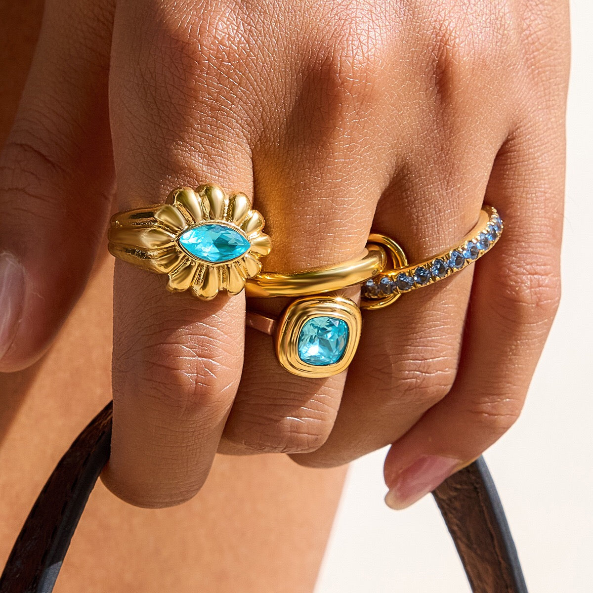 18K Gold Blue Reverie Statement Cocktail Stacking Ring