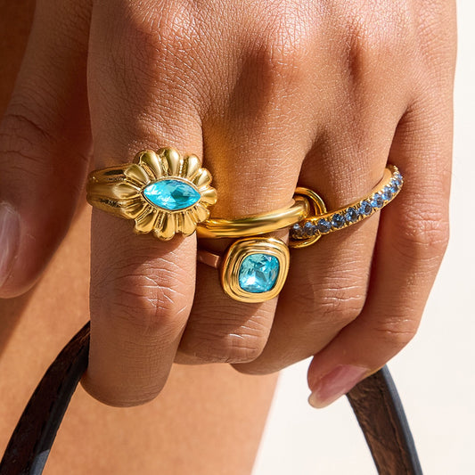 18K Gold Blue Reverie Statement Cocktail Stacking Ring