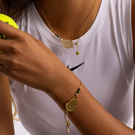 18K Gold Tennis Player Pendant Necklace