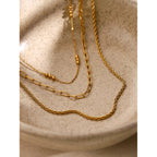18K Gold Paperclip Rope Chain Beaded Layered Necklace Set