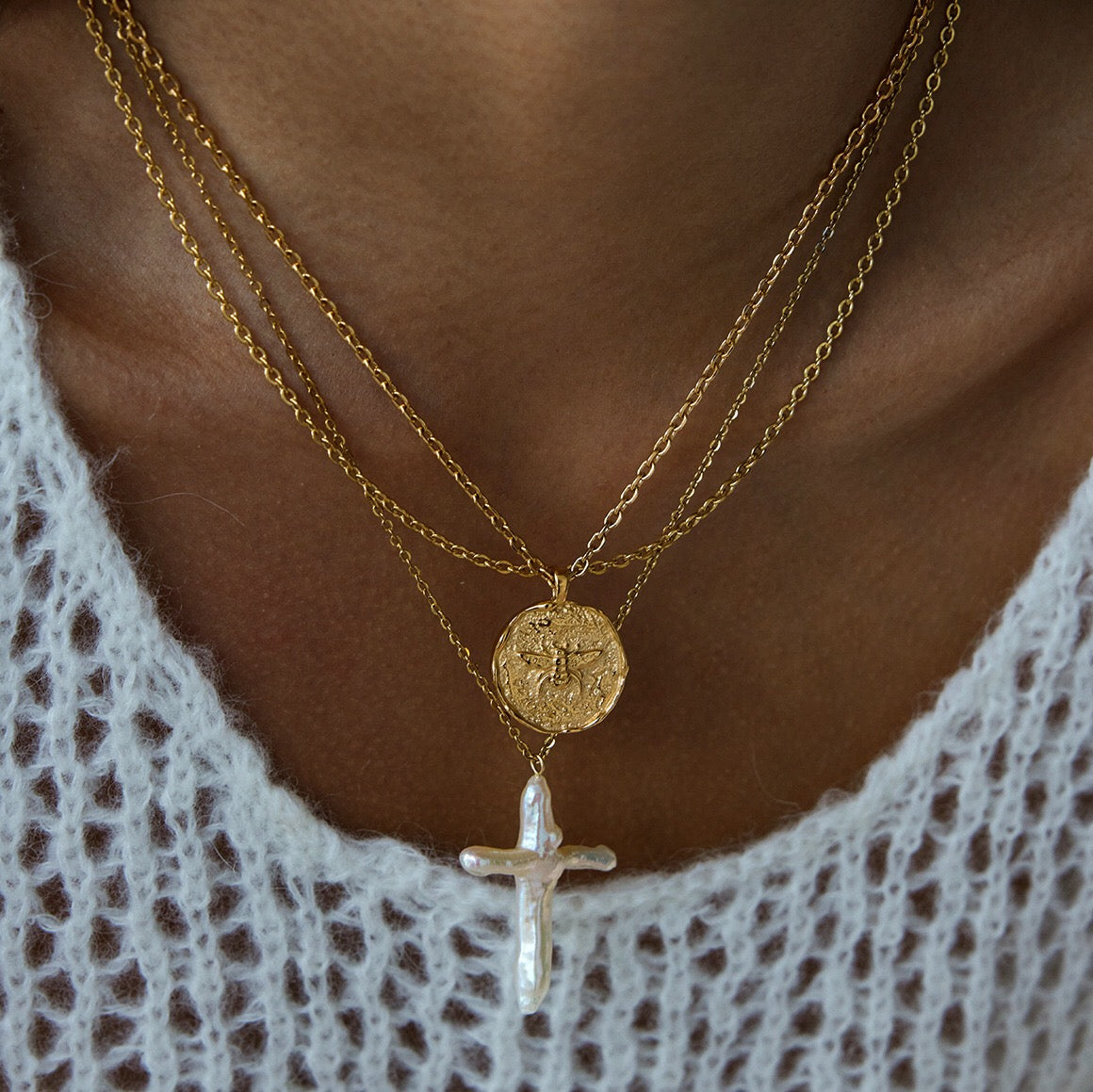 18K Gold Queen Bee Coin Pendant Necklace