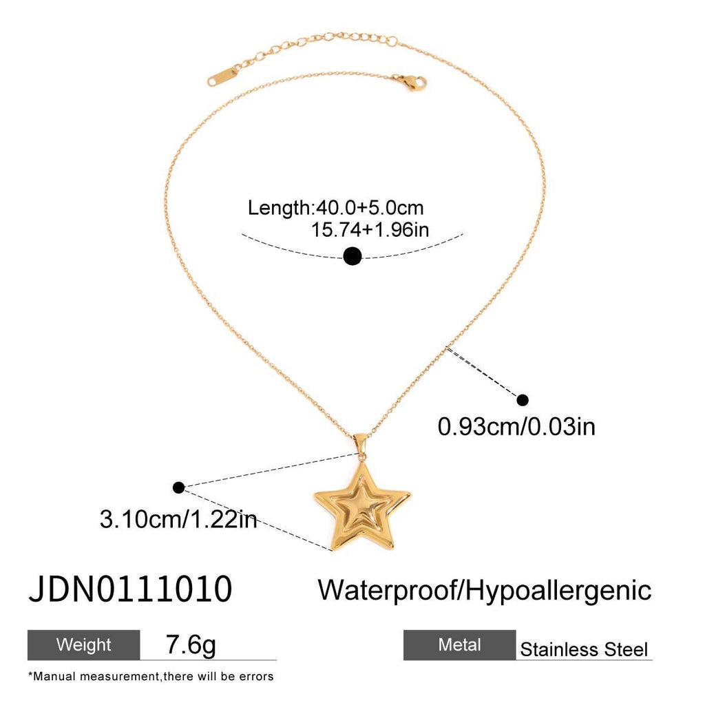 18K Gold Shiny Star Pendant Necklace