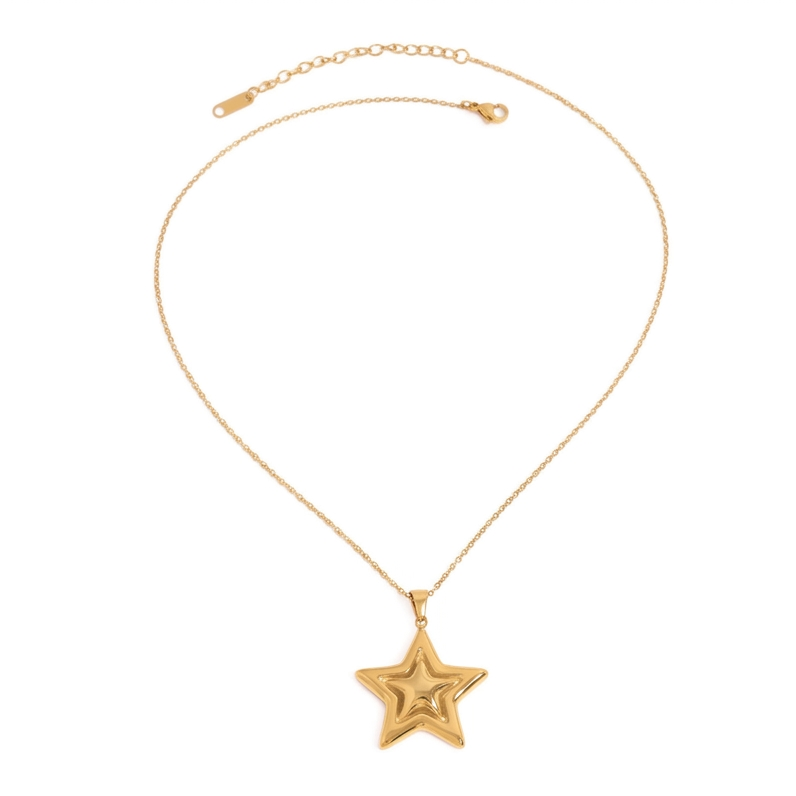 Gold and Silver Two Tone Shiny Star Pendant Necklace & Statement Ring Set