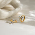 18K Gold and Silver Two Tone Bow Small Hoop Huggie Earrings