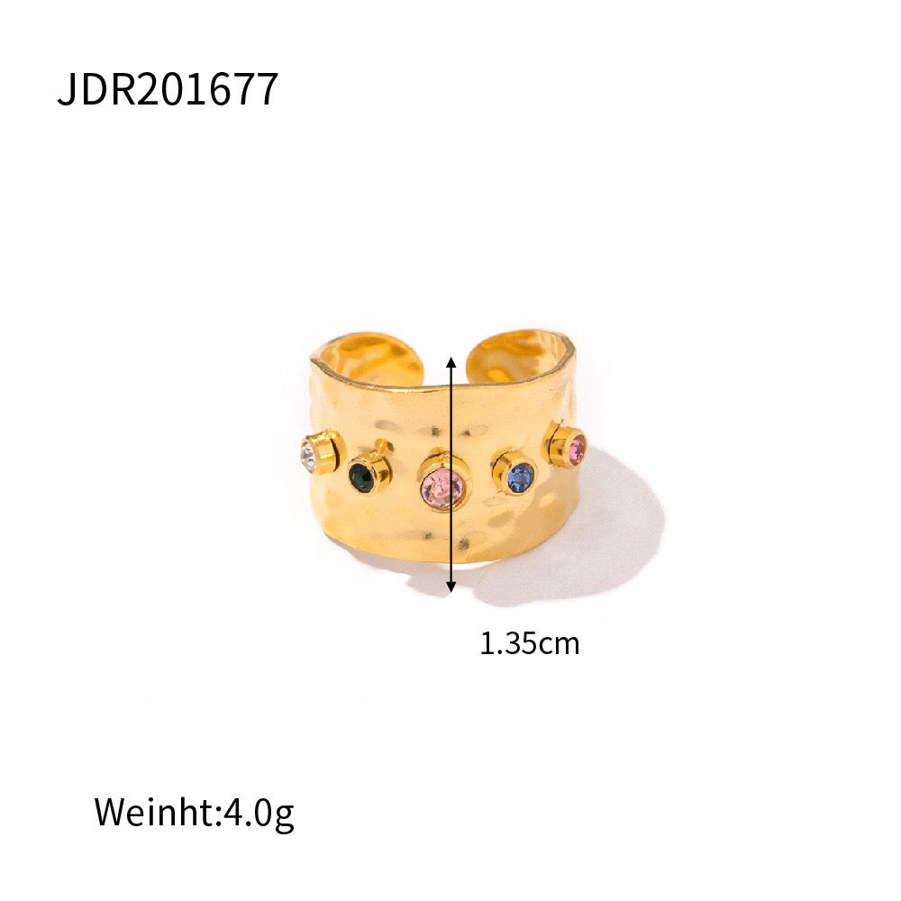 18K Gold Color Gemstone Band Ring