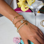 18K Gold Pastel Blue Flower Beaded Chain Bangle Bracelet Stack