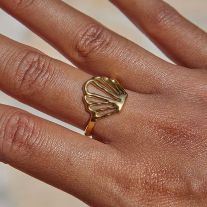 18K Gold Coastal Life Seashel Coral Starfish Ring Sets