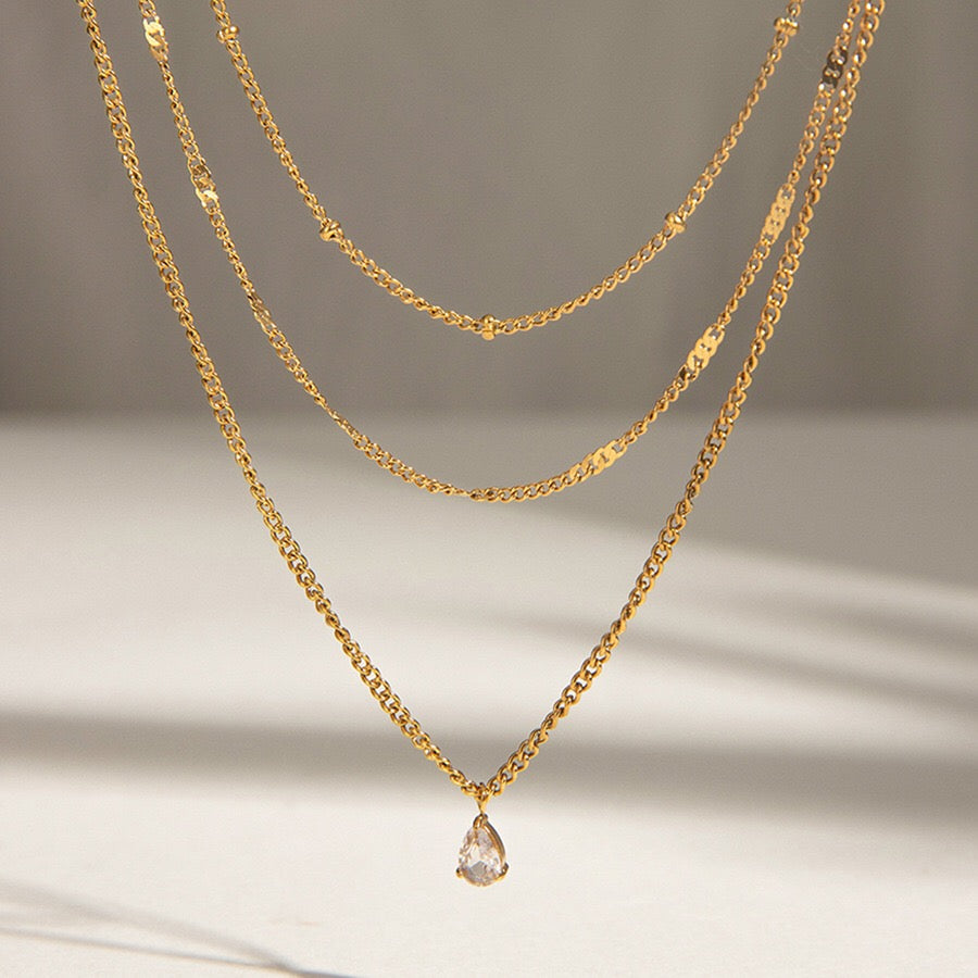 18K Gold Moonlit Tear Dainty Chain Layered Necklace Set