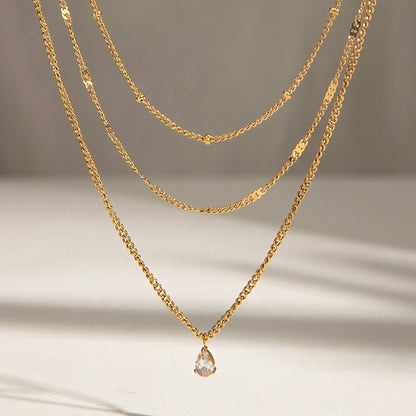 18K Gold Moonlit Tear Dainty Chain Layered Necklace Set