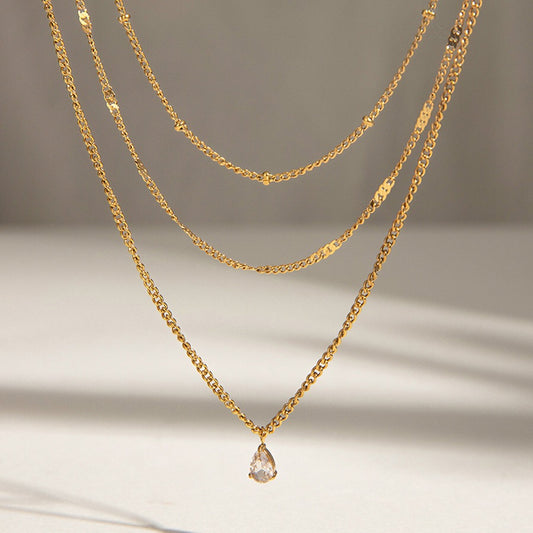 18K Gold Moonlit Tear Dainty Chain Layered Necklace Set