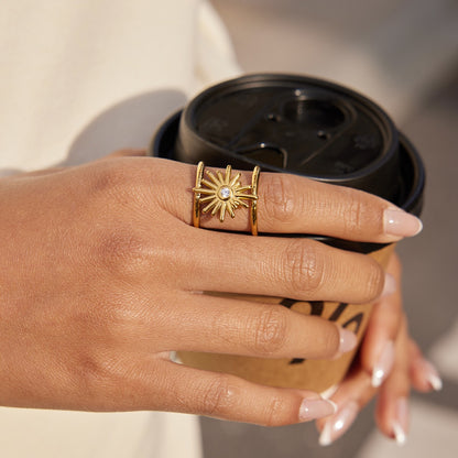 18K Gold Sunbeam Chunky Statement Sun Ring