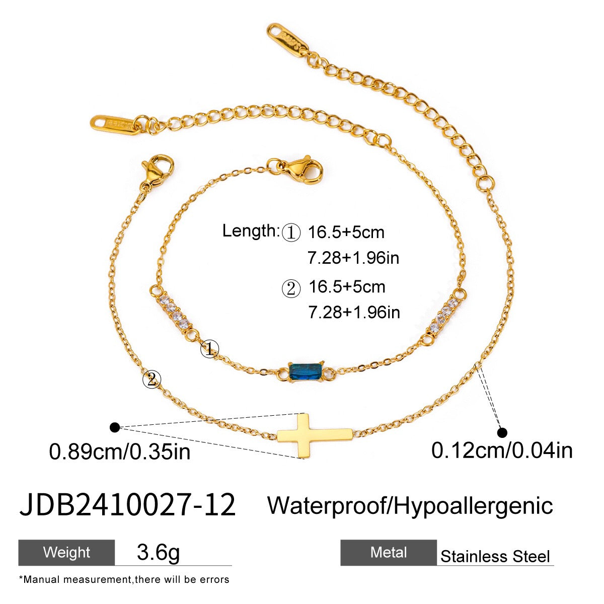 18K Gold Cross Birthstone Bracelets Set