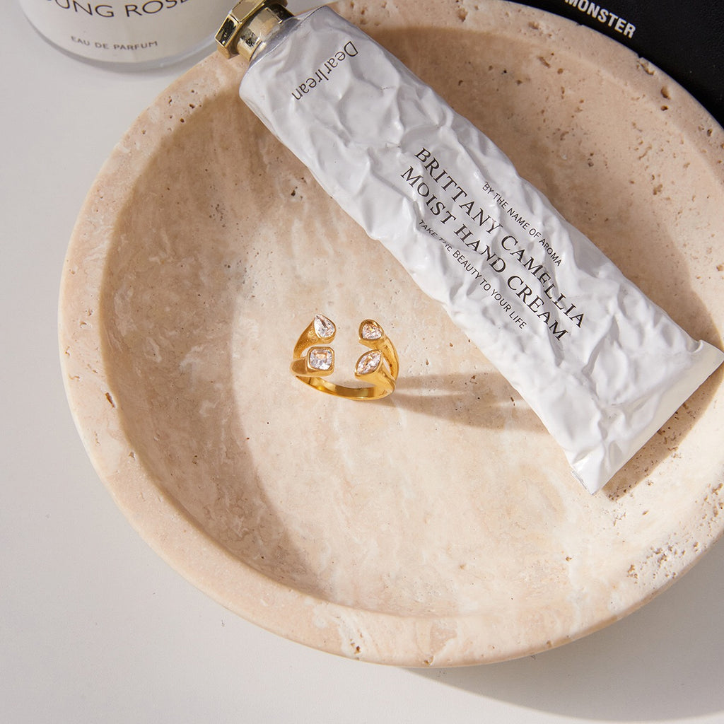 18K Gold Radiant Embrace CZ Statement Cuff Ring