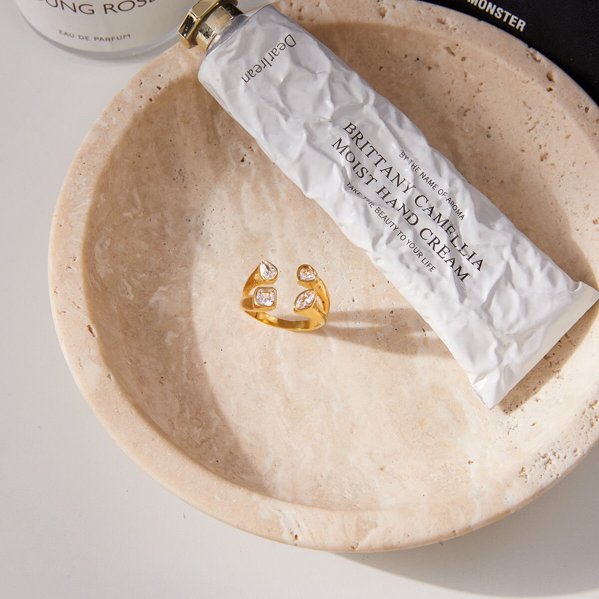 18K Gold Radiant Embrace CZ Statement Cuff Ring