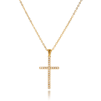18K Gold Elegant Bling Cross Pendant Necklace