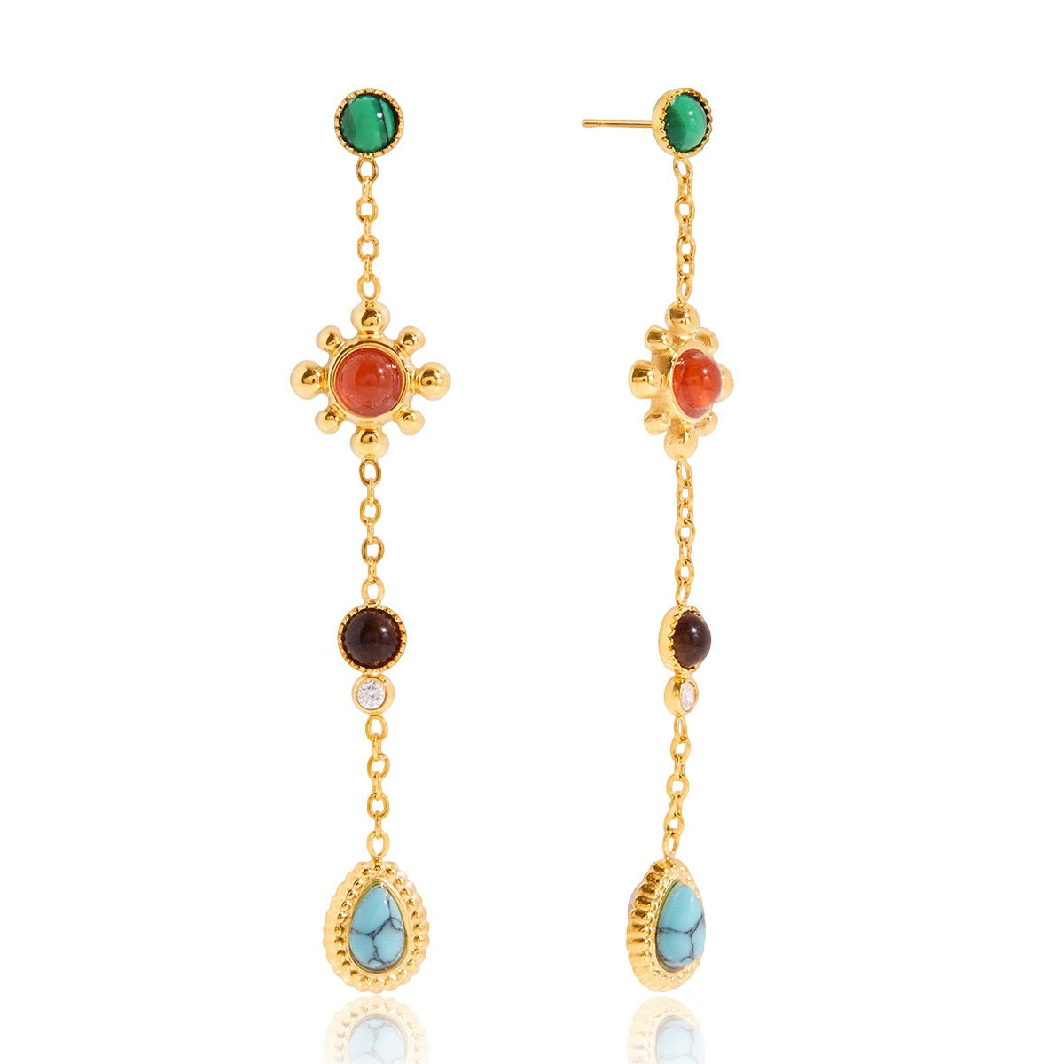 18K Gold Turquoise Gemstone Lure Stud Drop Earrings