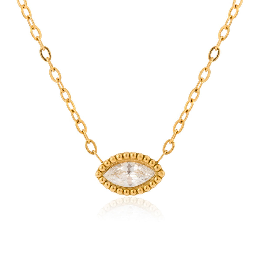 18K Gold Subtle Pink Dainty Bezel Pendant Necklace