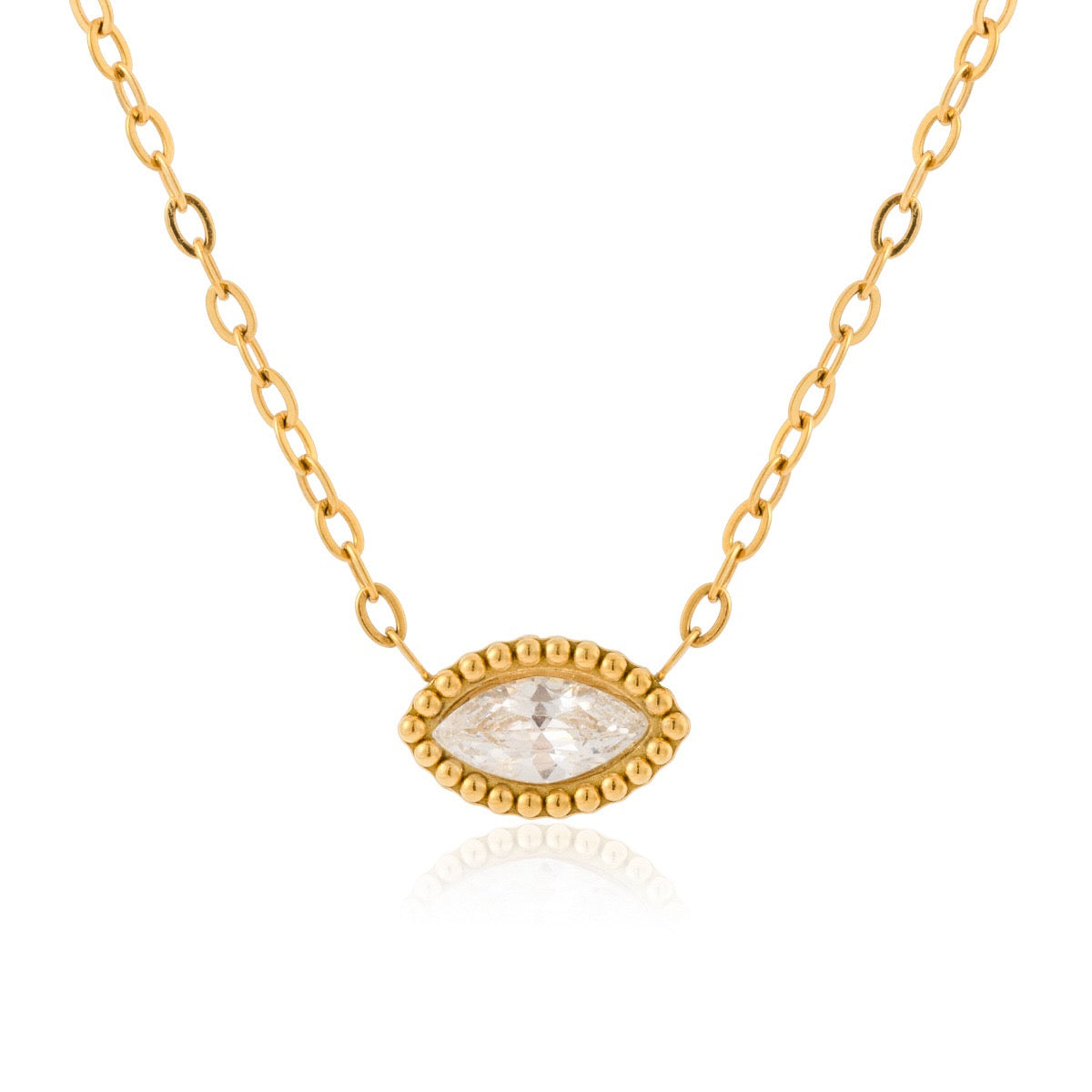 18K Gold Subtle Pink Dainty Bezel Pendant Necklace