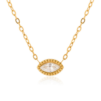 18K Gold Subtle Pink Dainty Bezel Pendant Necklace