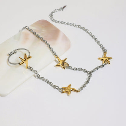 18K Gold Silver Two Tone Waterproof Starfish Hand Jewelry Chain Bracelet