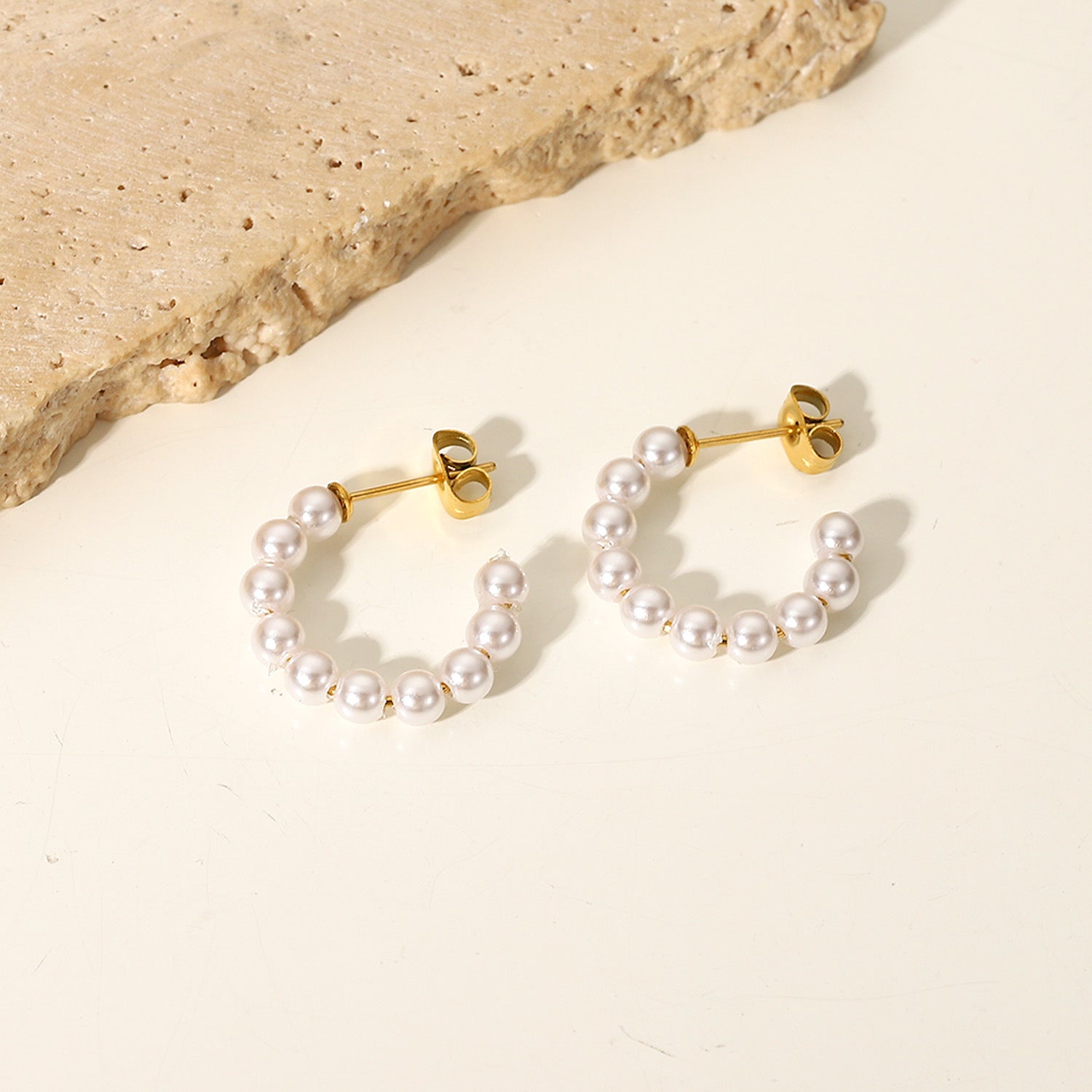 18K Gold Classic Pearl Huggie Earrings