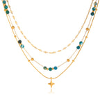 18K Gold Dainty Star Pendant Ocean Blue Beaded Layered Necklace Set