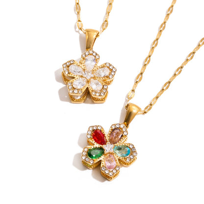18K Gold Sweet Bloom Spinning Flower Pendant Necklace