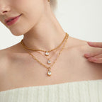 18K Gold Minimal Glow CZ Pendant Paperclip Beaded Chain Layered Necklace Set