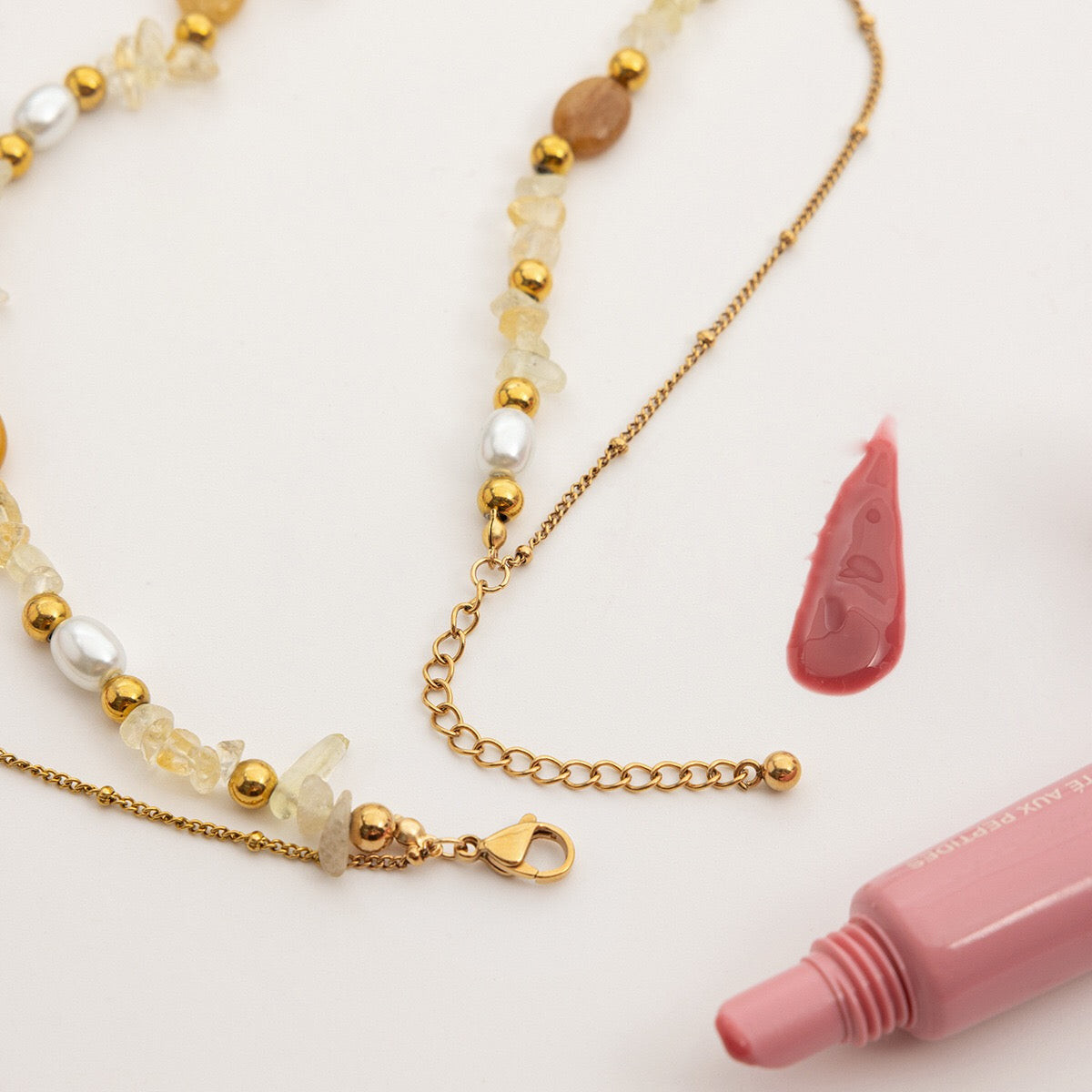 18K Gold Sun Pendant Beaded Pearl Layered Necklace Set