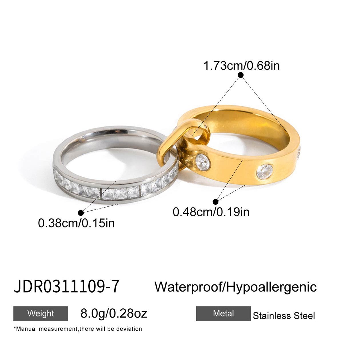 18K Gold and Silver Two Tone Noble Multiple Linked Eternity Spinelli Ring Stack