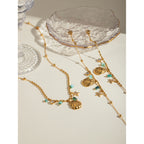 18K Gold Blue Beads Ocean Shell Beach Trip Charm Bracelet
