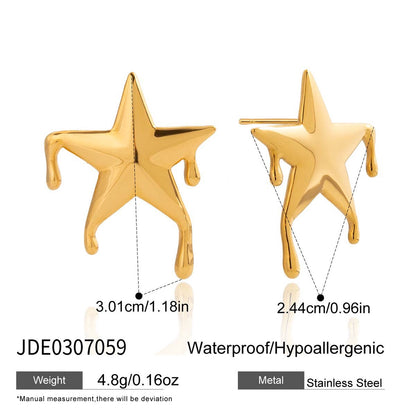 18K Gold Golden Drip Cherry Lips Star Statement Stud Earrings